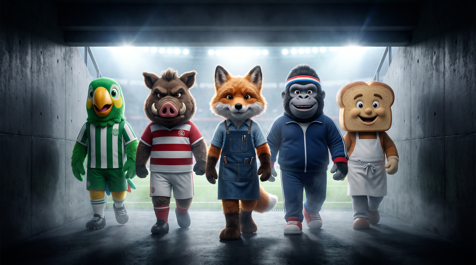 Turma de mascotes criados com IA no curso MEUMASCOTEAI