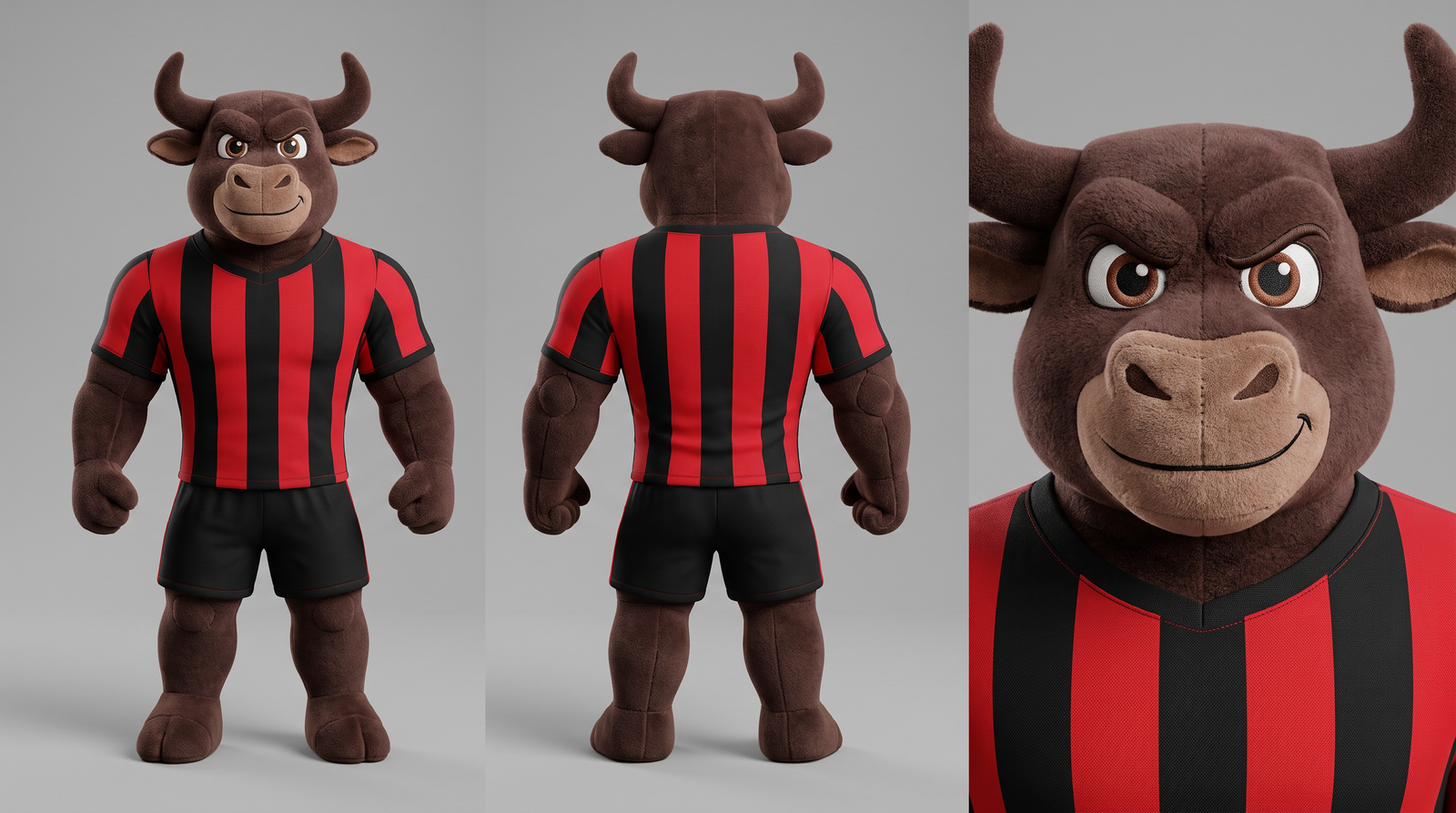 Character sheet do mascote Touro Rubro em várias poses e expressões