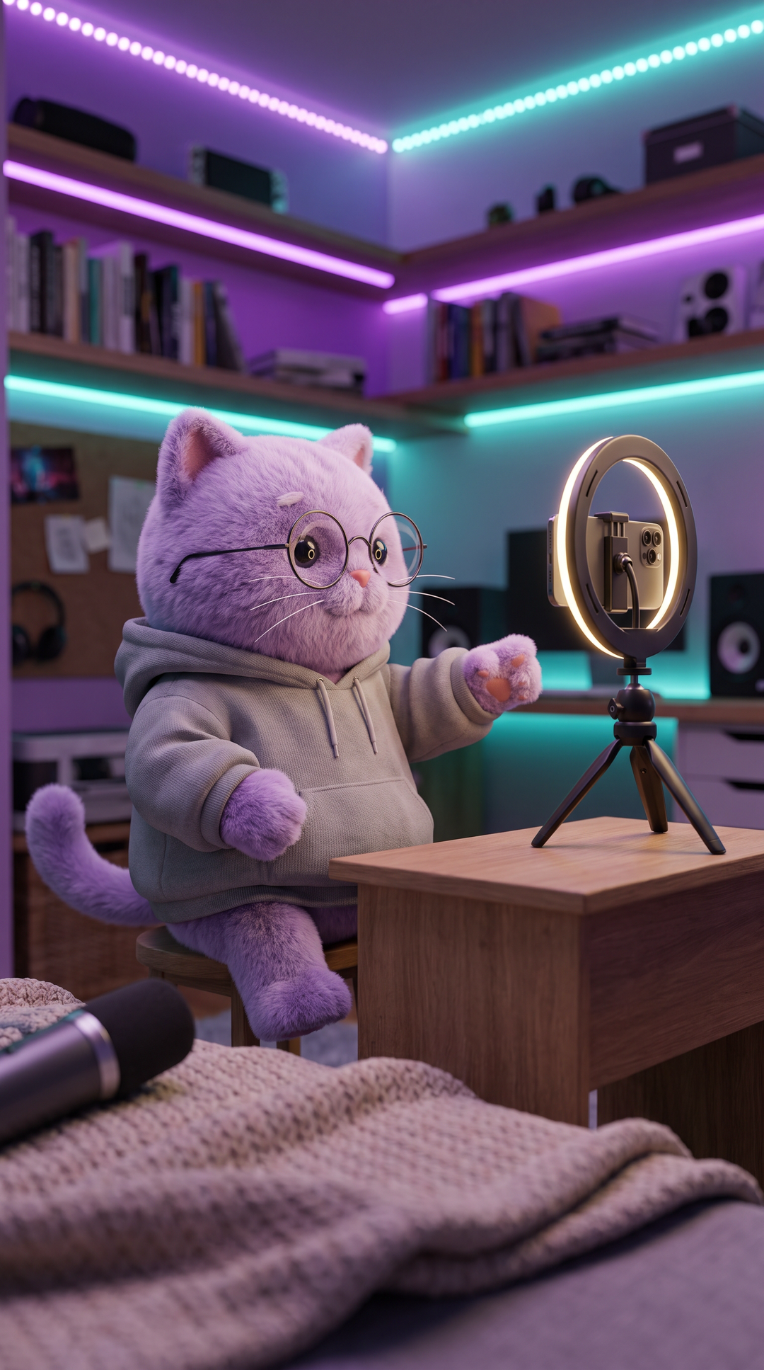 Mascote 3D de Gatinha Criadora criado com IA, a influencer que nunca dorme